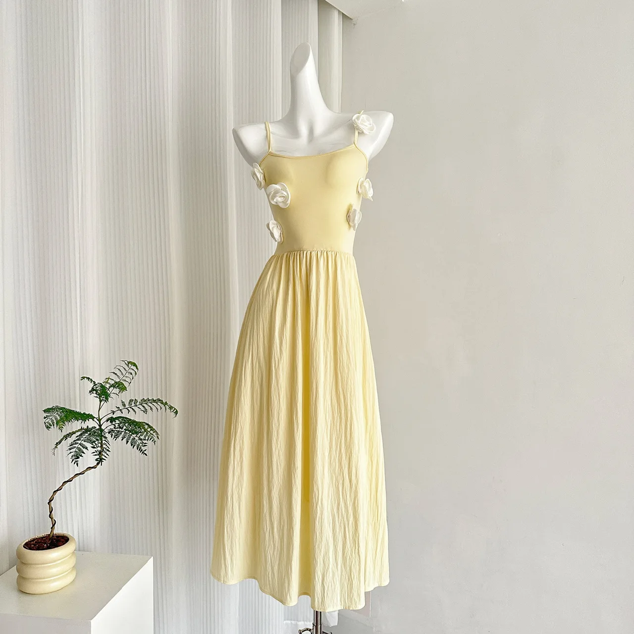 Rose Garden Dopamine Girl Yellow Dress Women's Long Gentle Style Skirt