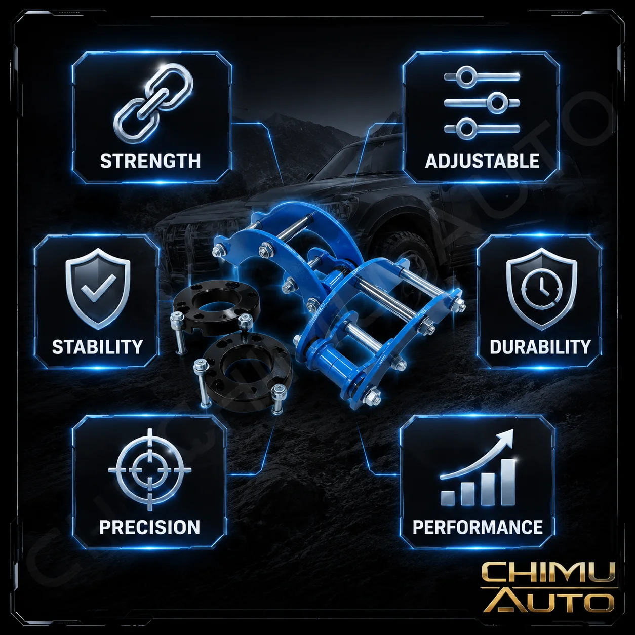 【CHIMU AUTO】 2 Inch High Strength Folding Lugs Lift Kit for Isuzu D-MAX Ruimai Chassis Modification Front Rear Raised Pad