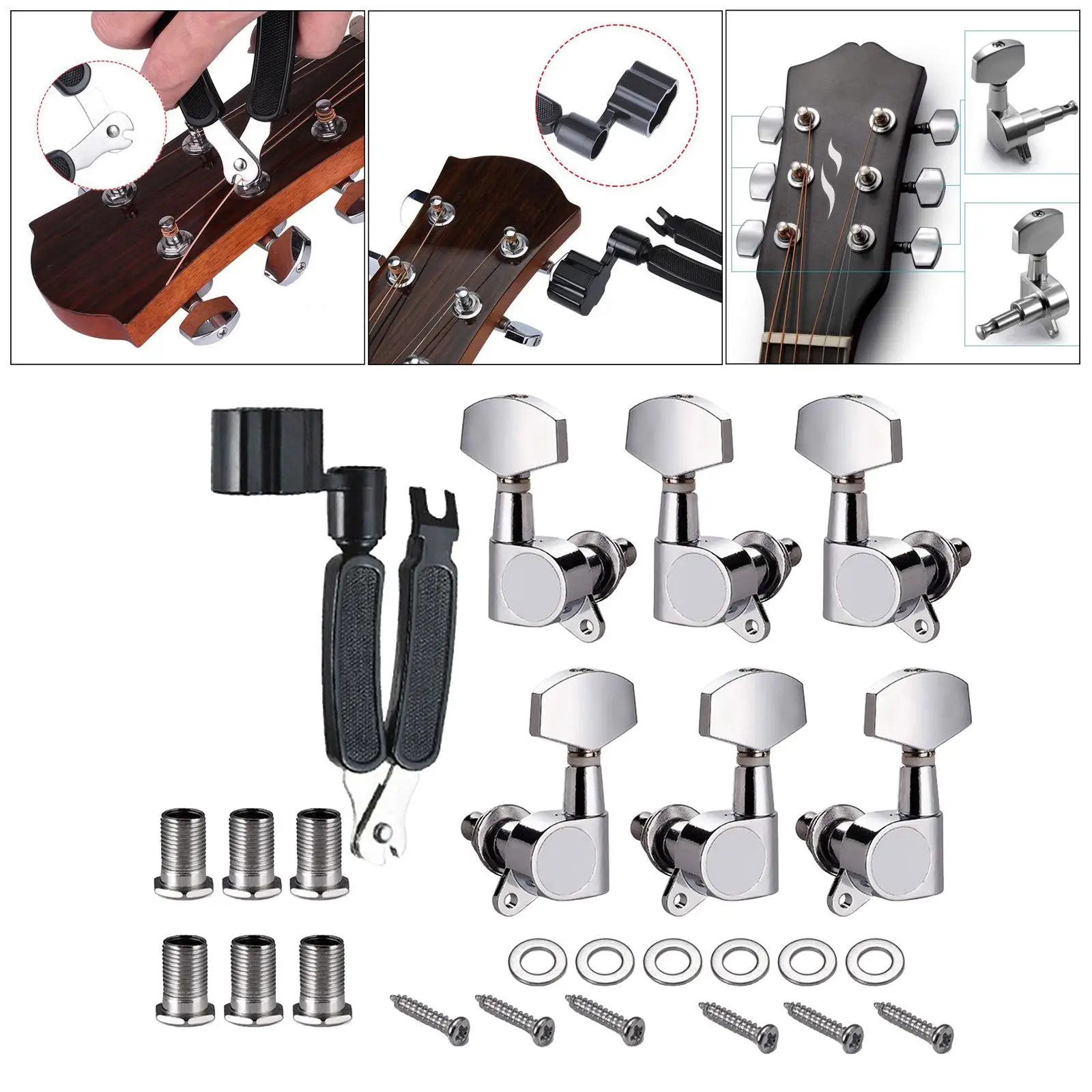 6pcs Guitar Tuners Machine Heads 3L & 3R Acoustic Guitar Tuning Pegs Machine