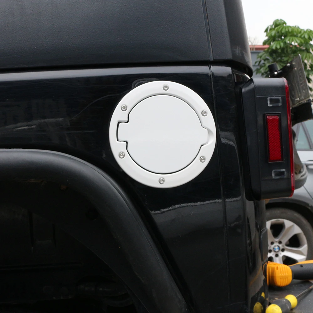 JK Tapa de llenado de combustible Tapa de gas Aleación de aluminio Puerta del tanque de gas Accesorios exteriores para Jeep Wrangler 2007-2018 JK JKU, blanco