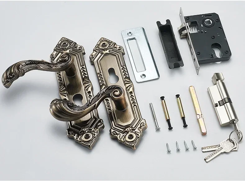 European Style Retro Door Handle Lock Aluminum Alloy Vintage Interior Bedroom lock Anti-theft Home Room Safety Door Locks