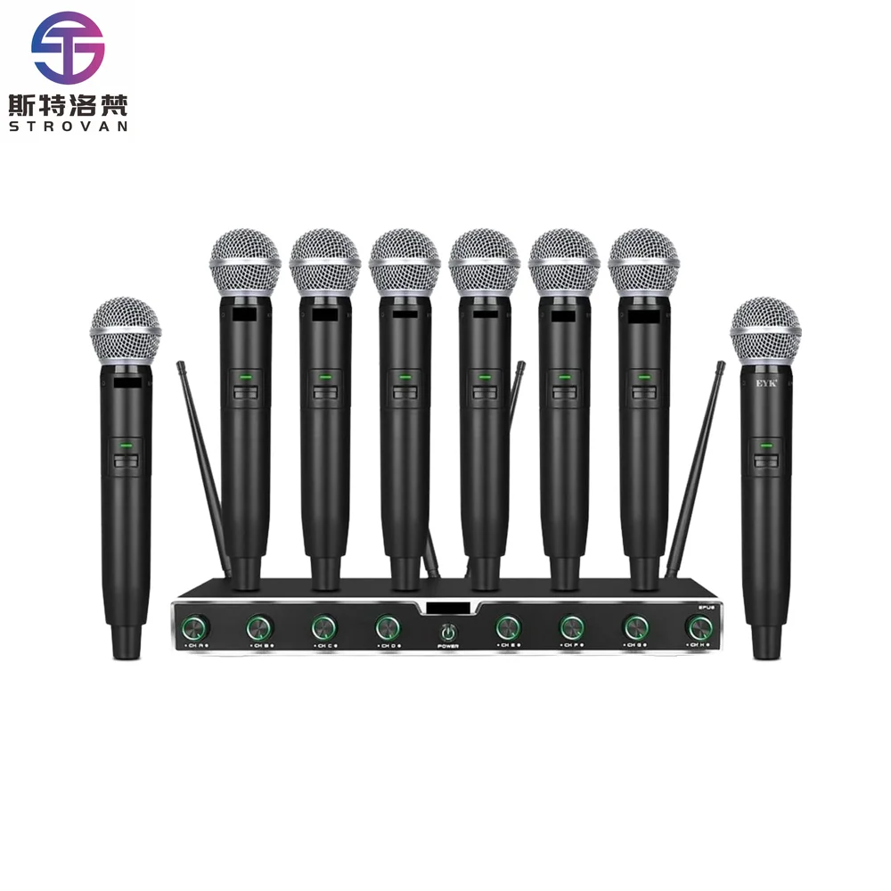 

Karaoke Microphone Party 8 Channels Microphone Professional 8 Handheld Mic Stable Reception for Karaoke Party Stage Church