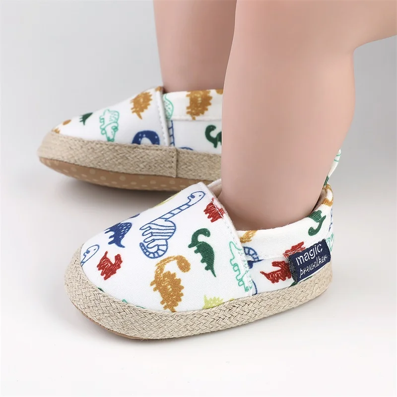 EWODSO Baby Boy Girl Shoes Dinosaur Print Closed Toe Walking Shoes Casual Slip On Shoes for Spring Fall Children Casual Shoes