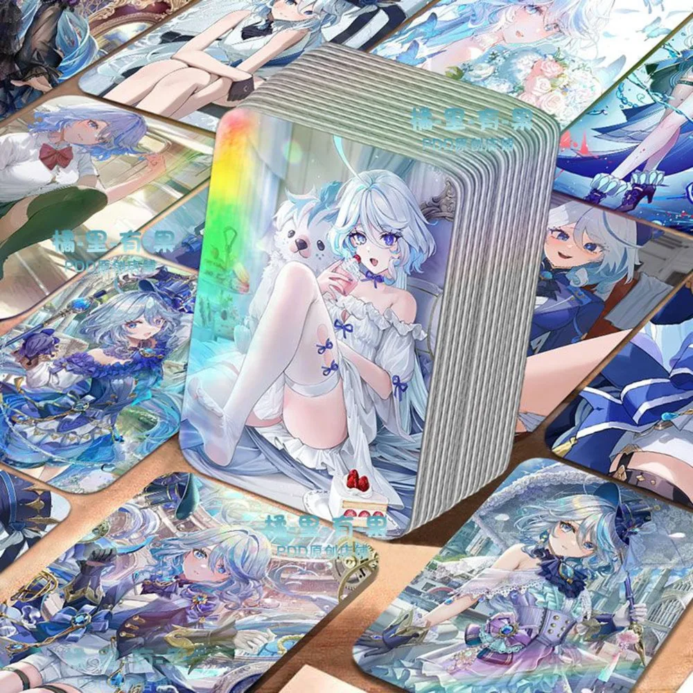 

55 PCS Genshin Impact Anime Laser Focalors Cosplay Rounded Corners LOMO Card Christmas Gifts Girls