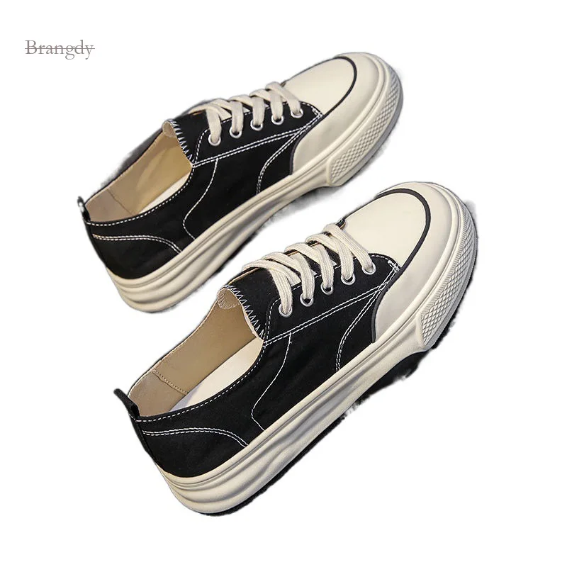 

Casual Sports Running Round Toe Canvas Women Flats Platform Shoes Summer with Thick Concise Atmosphere Leisure Walking Shoes