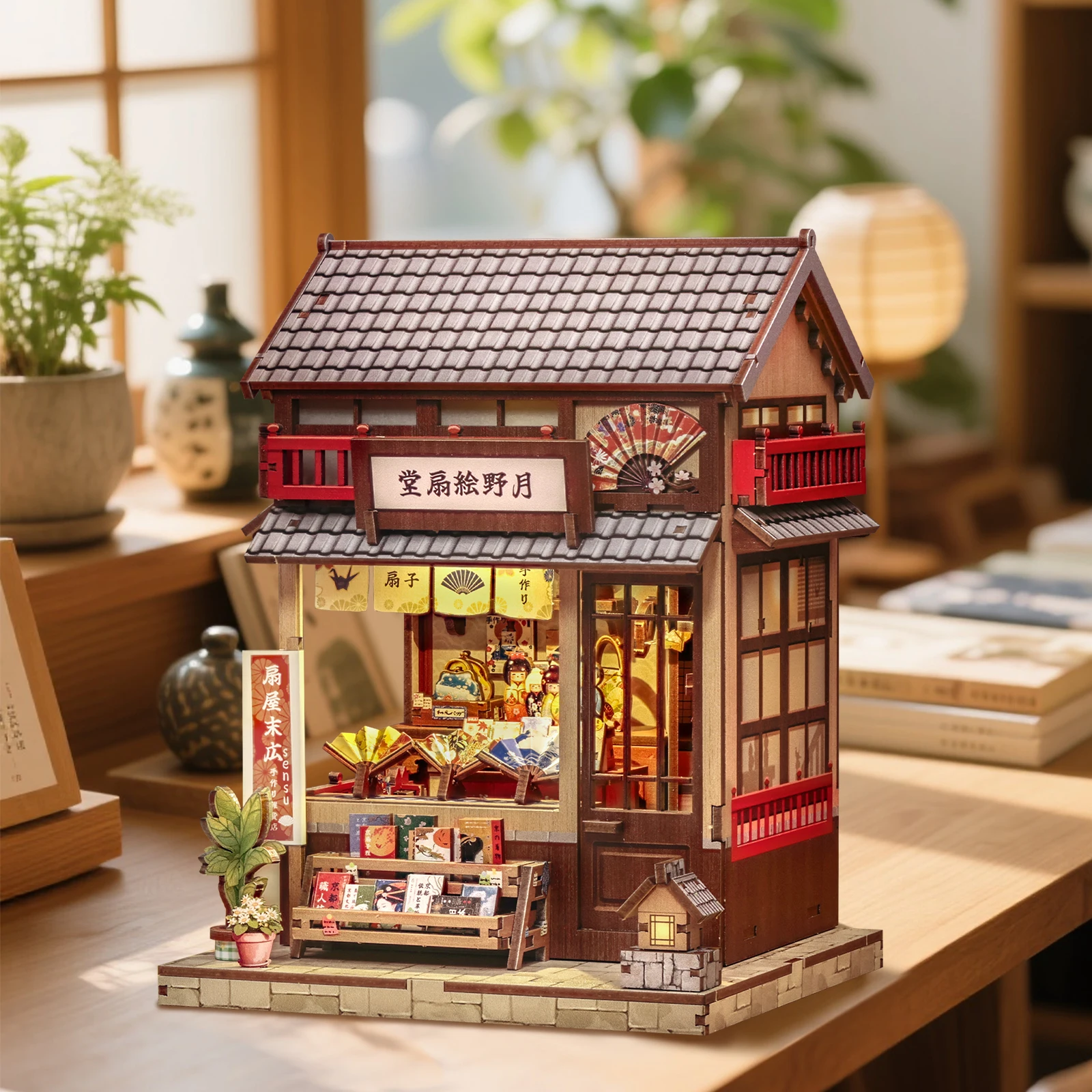 

Cutefun DIY Miniature House Book Nook Kit Booknook 3D Dollhouse Bookshelf Insert Japanese Style Home Decor for Tsukino Eogi-dou