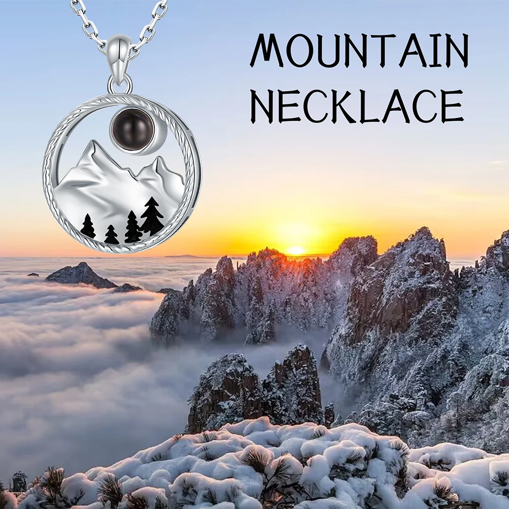 925 Sterling Silver Mountain Range I Love You Necklace in 100 Languages Pendant Jewelry Gifts for Skiers, Campers, Climbers