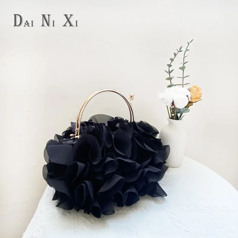 Dai Ni Xi Luxury Silks Flower Clutch Tote Bag Ladies Bridal Handbag manico in metallo borsa da sposa in raso da donna