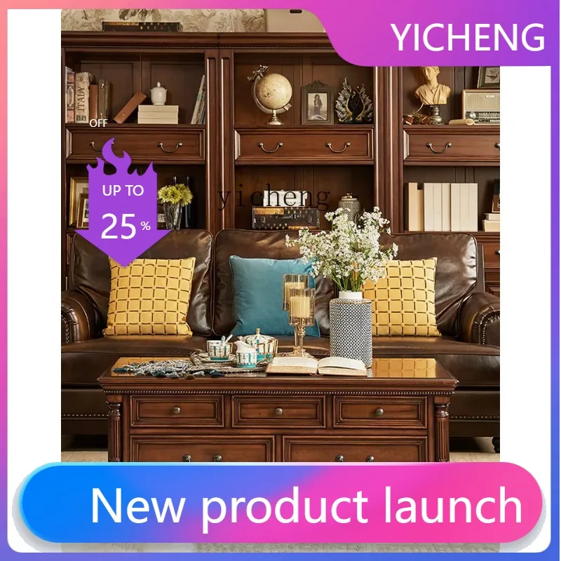 

LYY neoclassical gold silk teak all solid wood living room furniture 1.3 meters drawer coffee table