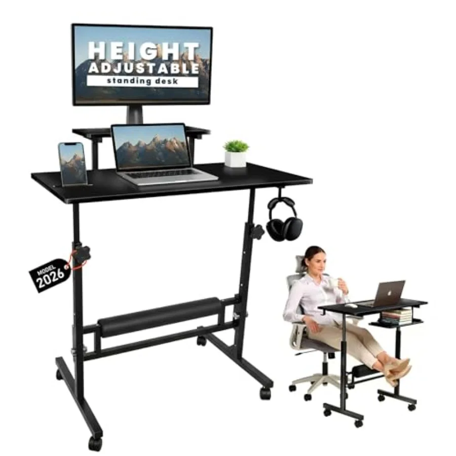 

Model 2026 Adjustable Height Rolling Desk With Wheels Portable Compact Laptop Table Mobile Workstation For Study Office Small S