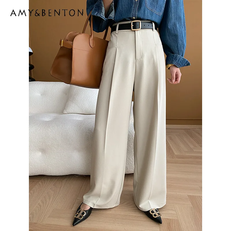 

French Graceful Retro High Waist Pants Spring New Versatile Slim Wide Leg Pants Women Fashion Elegant Professional Suit Pants