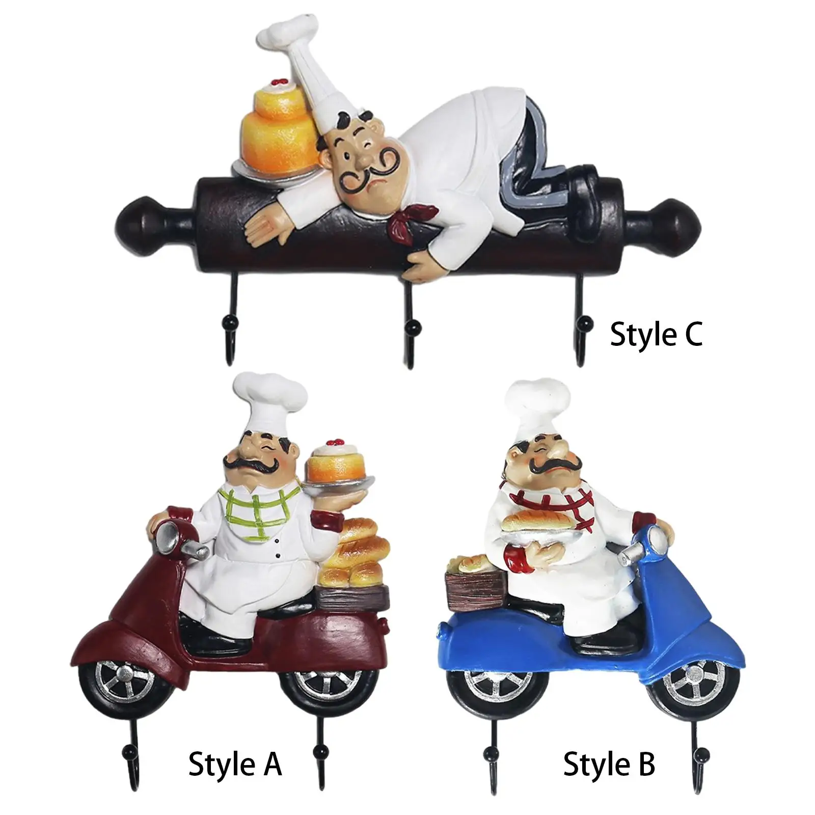 Chef Figurine Wall Hook Cute Wall Hanger Utility Hook Wall Mount Rack Hook for Aprons Caps Oven Gloves Coats Home Decoration