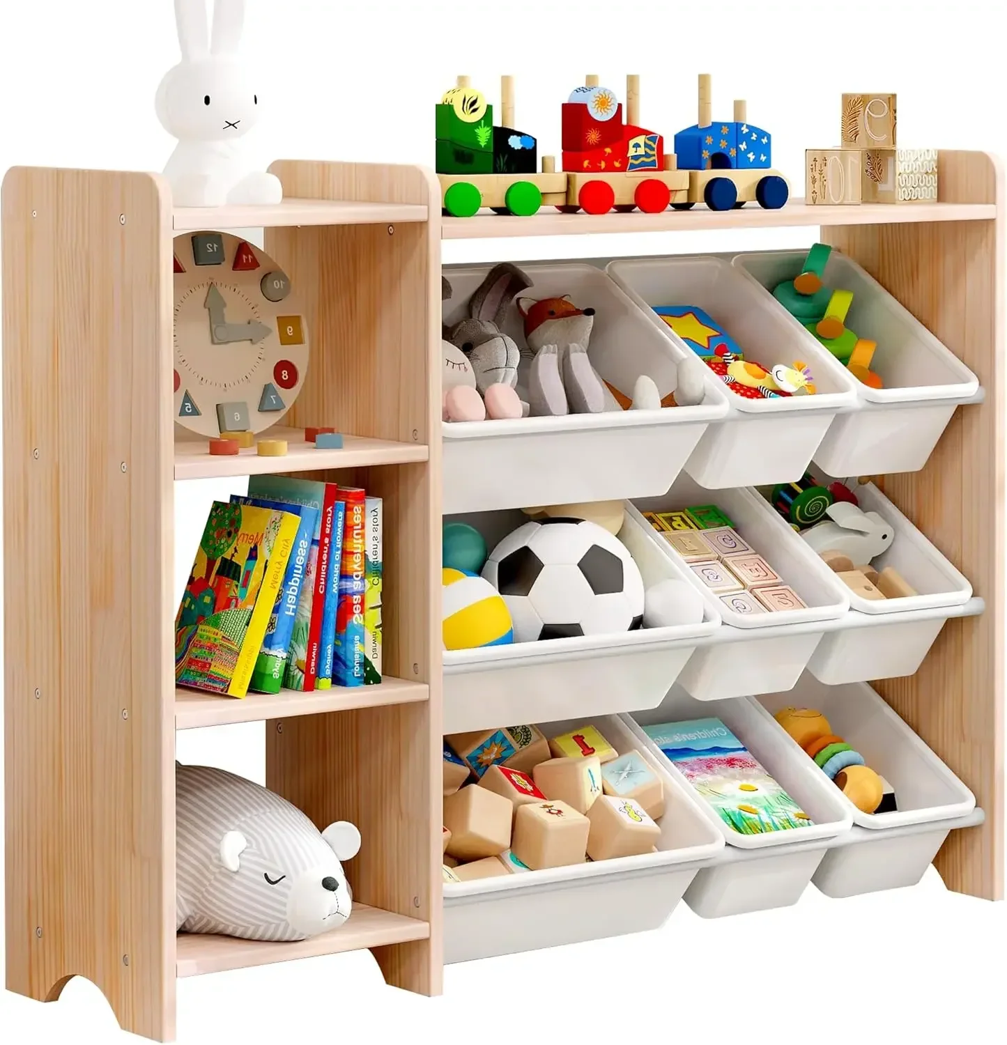 Hot sales 4-Tier Kids' Toy Storage Organizer Shelf - 100% Solid Wood,Children's Storage Cabinet