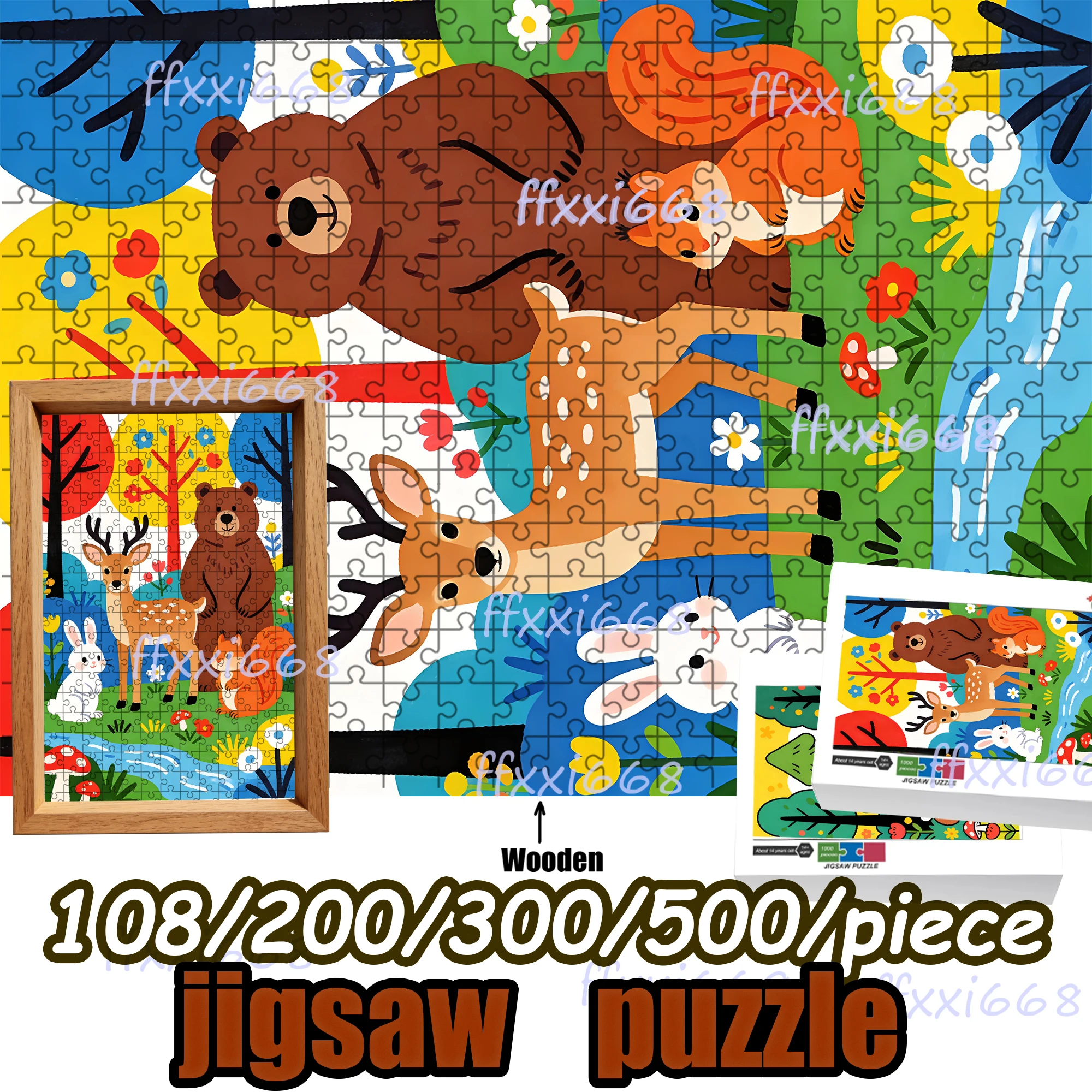 

Creative Cartoon Fawn, rabbit, fox, brown Jigsaw Puzzle 108/200/300/500 Pieces Wooden Puzzle High Quality Gift Fun Party Game