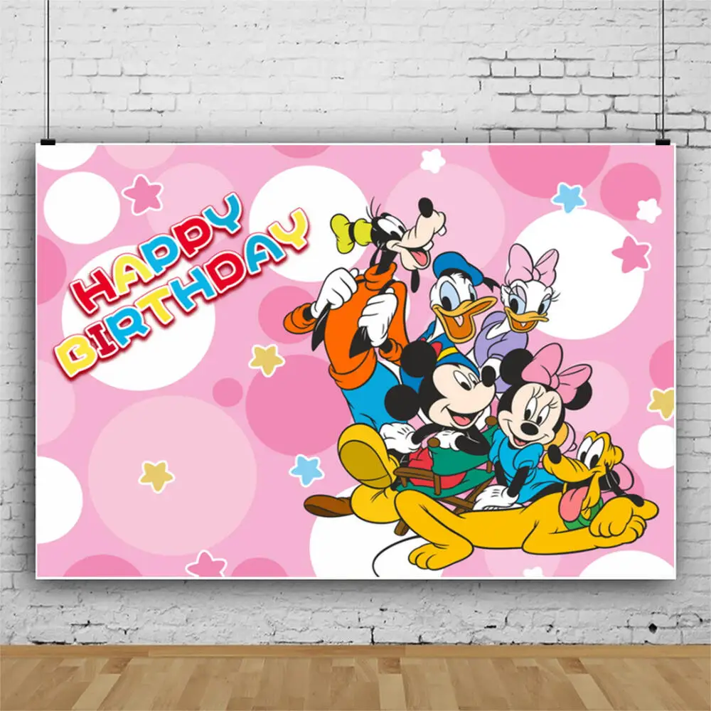 1set Disney Cartoon Mickey Minnie Mouse Theme Children Happy Birthday Background Baby Shower Gender Revealing Photography Banner