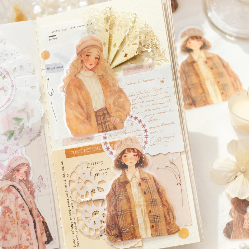 PET Retro Character Theme Stickers Pack Heartbeat Magazine Series Handmade Account DIY Decorative Cut Film Sticker Pack