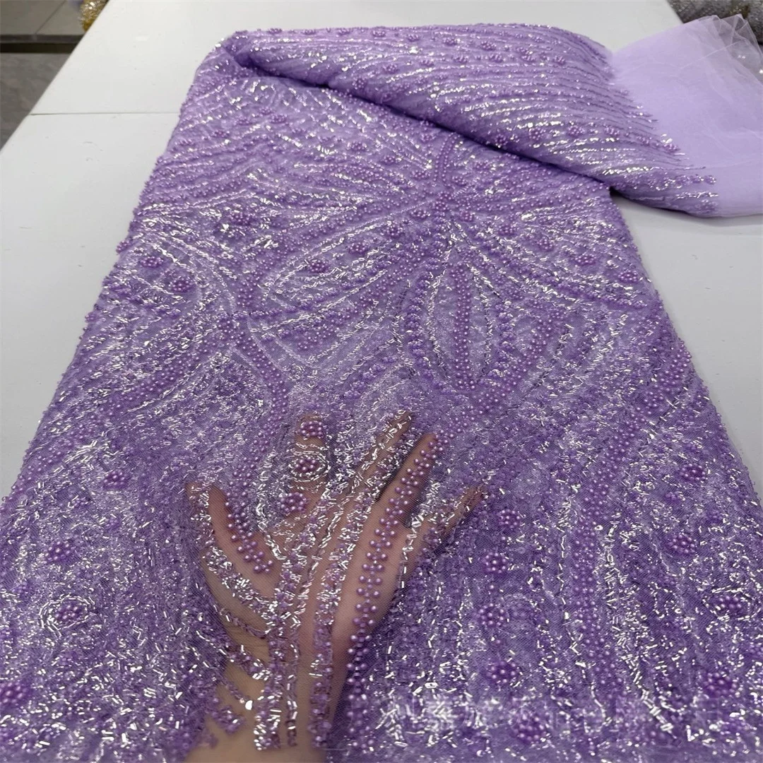 8 Colors Full Embroidered Beads Sequin Tube Mesh Fabric Dresses Stage Wear Bridal Evening Party Cloth Material Accessories