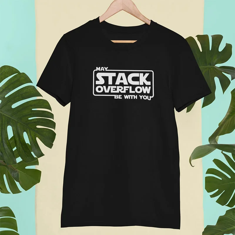 EU Size May Stack Overflow Be With You Computer Language Jave Programming Word Black 100% Cotton Tshirt jojo bizarre adventure