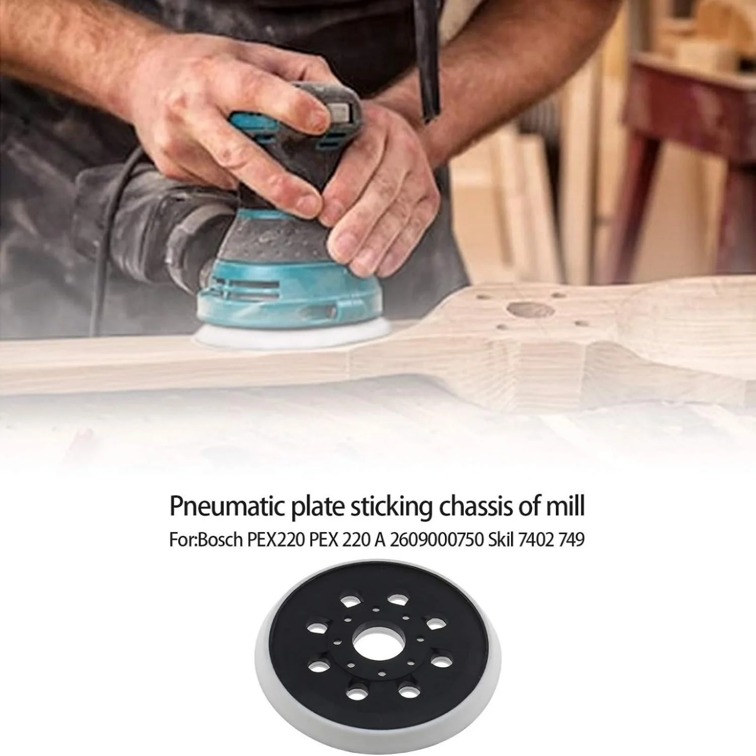 5 Zoll/125 mm Klettverschluss-Schleifunterlage Ersatzteil kompatibel mit Bosch PEX220 PEX220A Skil 7402 7490 2609000750 – Detail 5