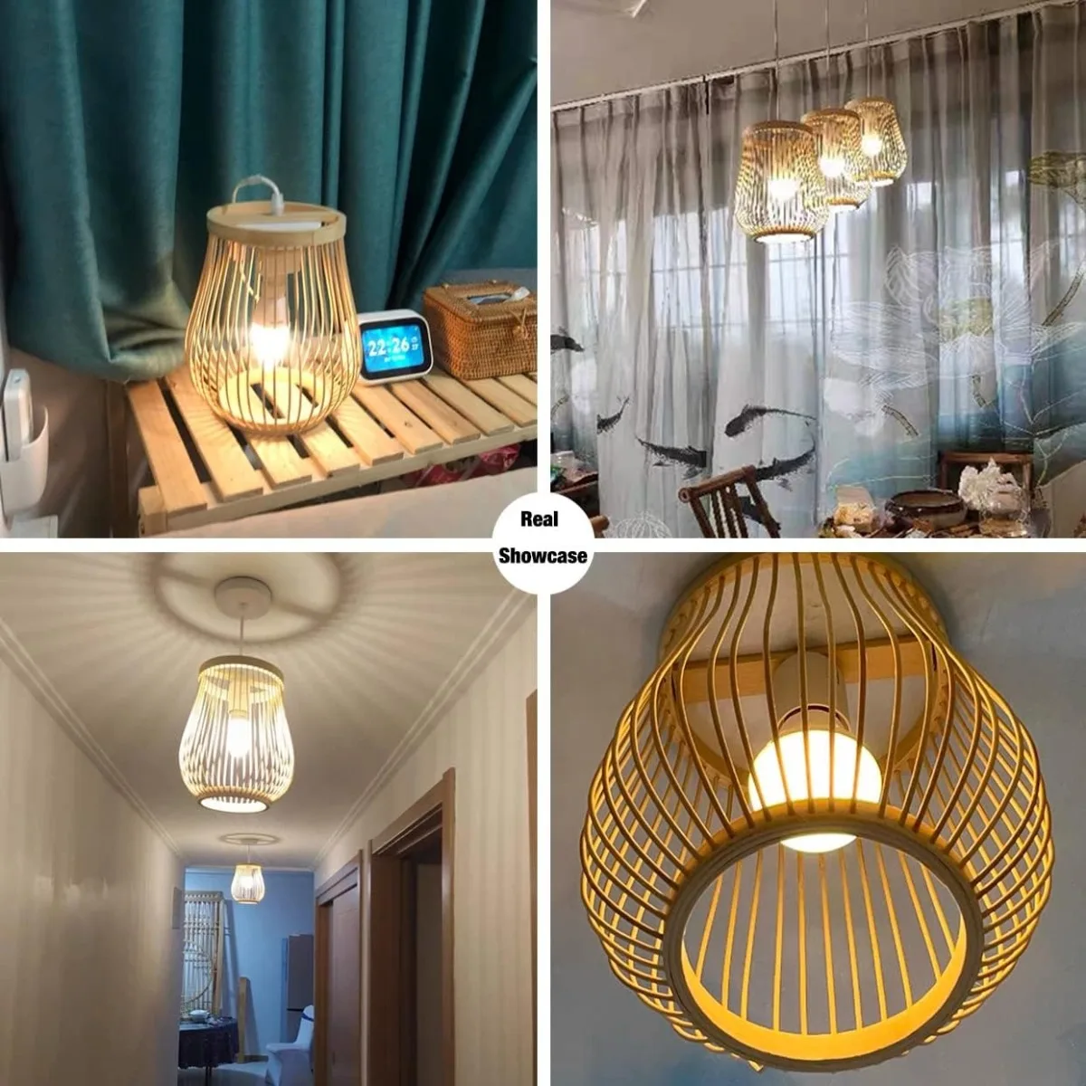 JOYINLED Set of 3 Eco-friendly Bamboo Pendant Lights Hand-Woven Japanese Retro Lanterns for Bar Cafe Restaurant Dining Room Lamp