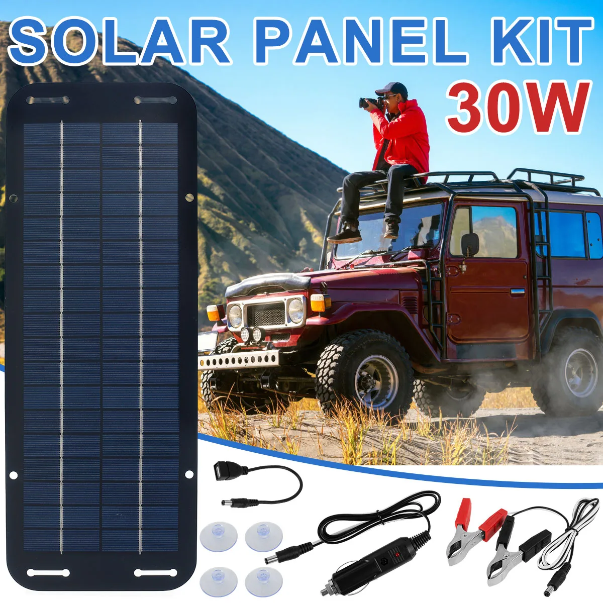 12V Solar Panel Kit IP65 Waterproof Portable Solar Charger Kit With 4 Suction Cups for Car Motorcycle High Efficiency Charging