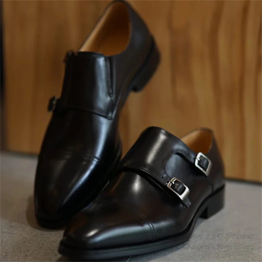 Genuine Leather Three Joint Shoes Men Polished Buckle Breathable British Handmade Business Formal Wedding Party Dress Shoes
