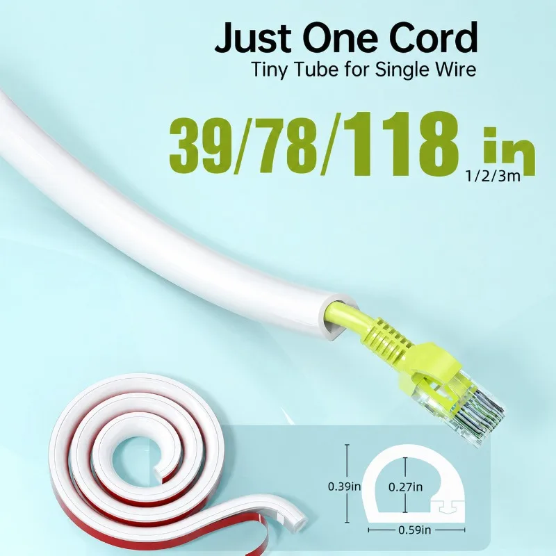 1PC 1/2/3Meters Cable Management Raceway Self Adhesive Wall Cord Concealer for TV, Gaming, Home Office, Security Camera, Kitchen