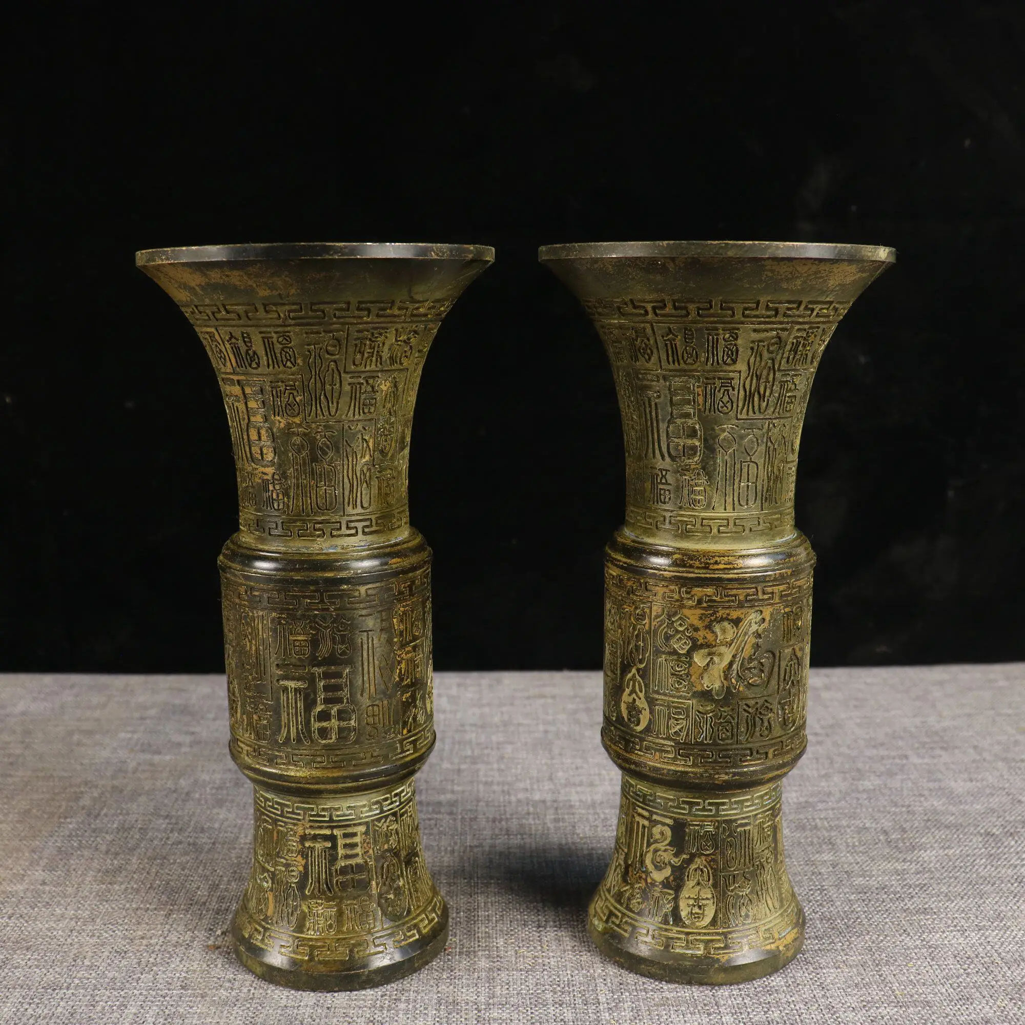 Vintage Copper Hundred Fu Incense Tube Pair Antique Craft Home Living Room Buddha Hall Zen Feng Shui Decor