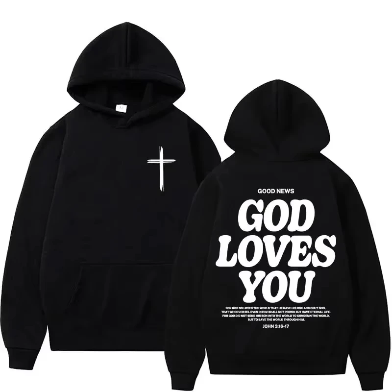 

Harajuku Aesthetic Christian Jesus Church Hoodie Bible Verse God Loves You Hooded Men's Women Vintage Sweatshirts Streetwear Y2K