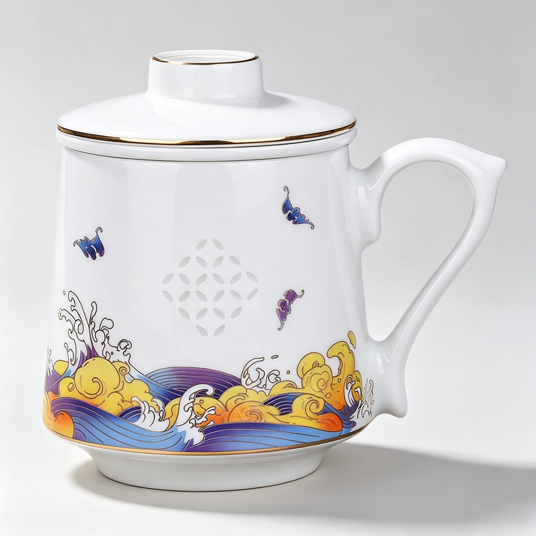 LIANHUA POTTERY Linglong Porcelain Mug with Infuser 500ml Handcrafted Fortune Diamond Design Cup Luxury Anniversary Holiday Gift