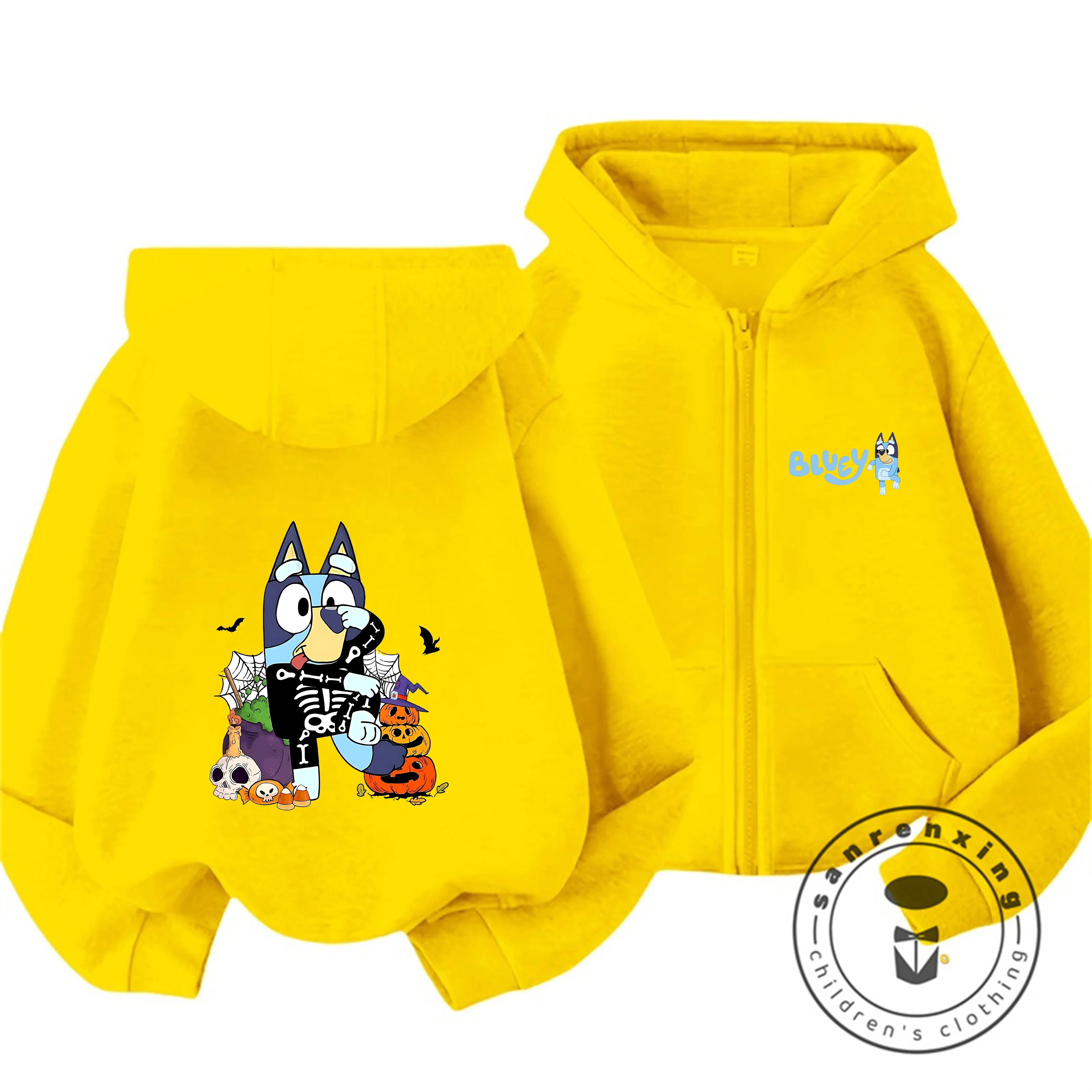 

Новая детская куртка с капюшоном на молнии Bluey с милым принтом Kawaii для мальчиков и девочек, осенне-зимняя модная одежда для детей от 3 до 14 лет