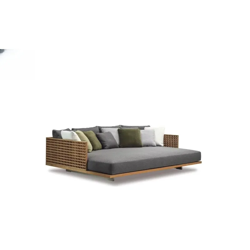 

Luxury waterproof outdoor solid teak rattan double sofa bed garden sofa