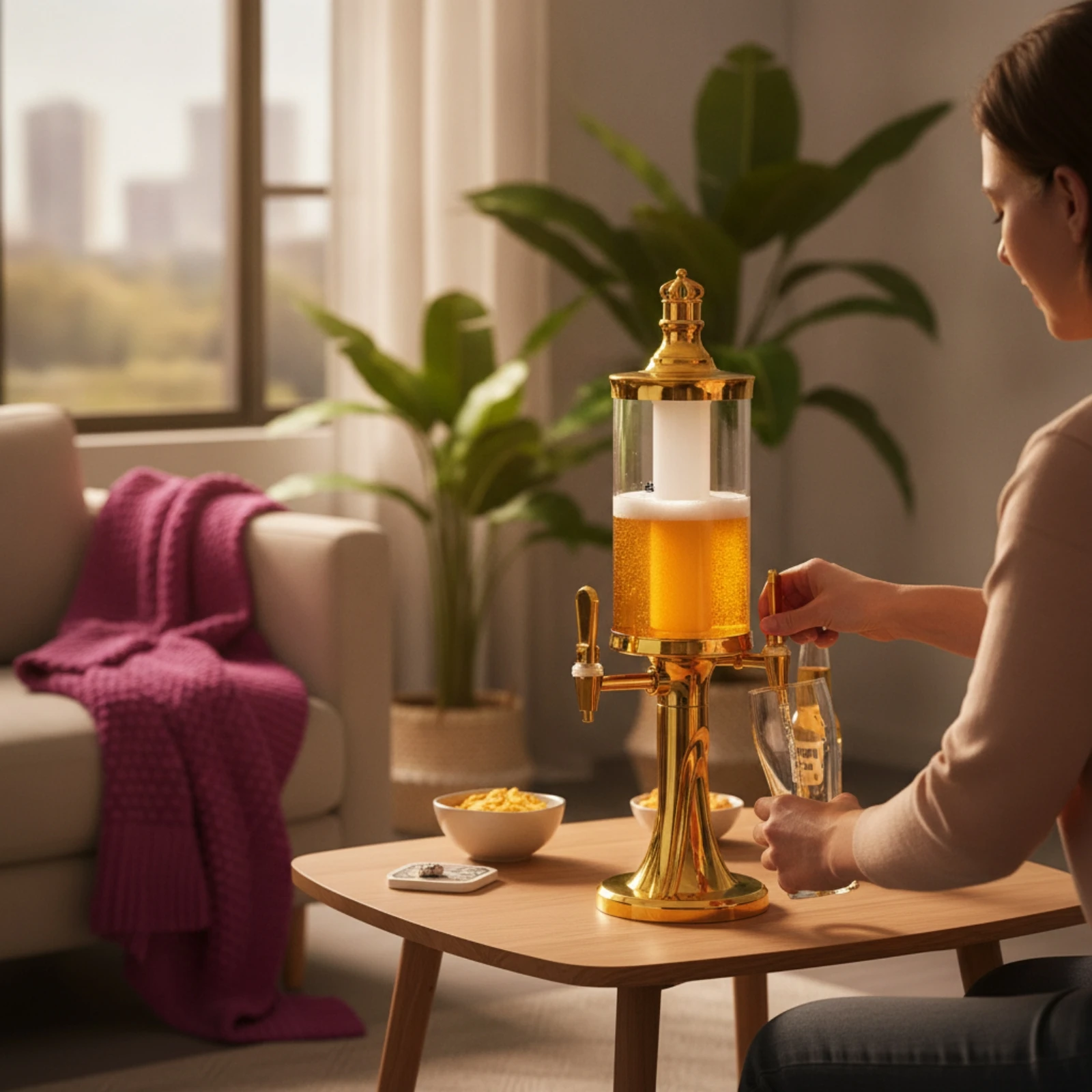 Beer Dispenser with Ice Column Illuminated Beer Dispenser with Ice Tube Tabletop Drink Dispenser Clear for Hosts, Home Parties