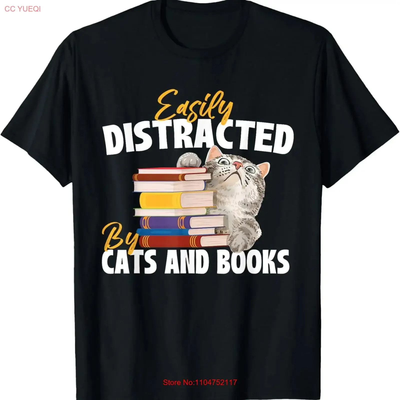 Leicht von Katzen und Büchern abgelenkt, Bücherwurm, Tierliebhaber, T-Shirt für Papa, M, Vintage-Waschgrafik, atmungsaktiv, bequem, modisch