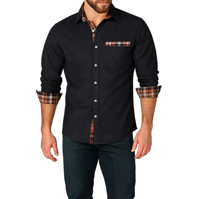 

Men's shirts contrasting colors long sleeves 2025 spring and autumn European and American new splicing shirts men's clothing