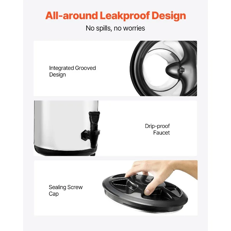 موزع مشروبات معزول للمشروبات الساخنة والباردة سعة 2.4 جالون من الفولاذ المقاوم للصدأ #6