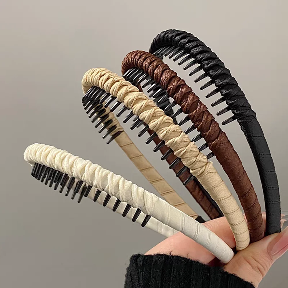 2pc Nette Kunststoff Schwarz Braun Zahn Anti-skid Stirnband Frauen Mädchen Haar Bands Elegante Washface Haarband Haar Zubehör – Detail 6