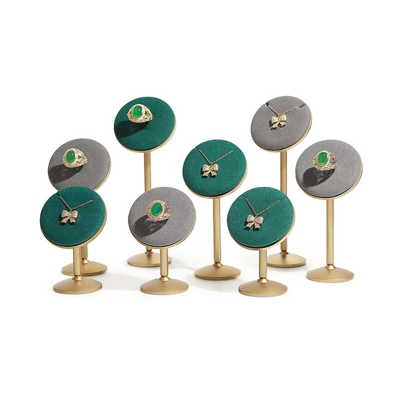 Présentoir à bijoux amovible en microfibre, support rond en métal doré en forme de T pour colliers et bagues, accessoires de vitrine pour boutique