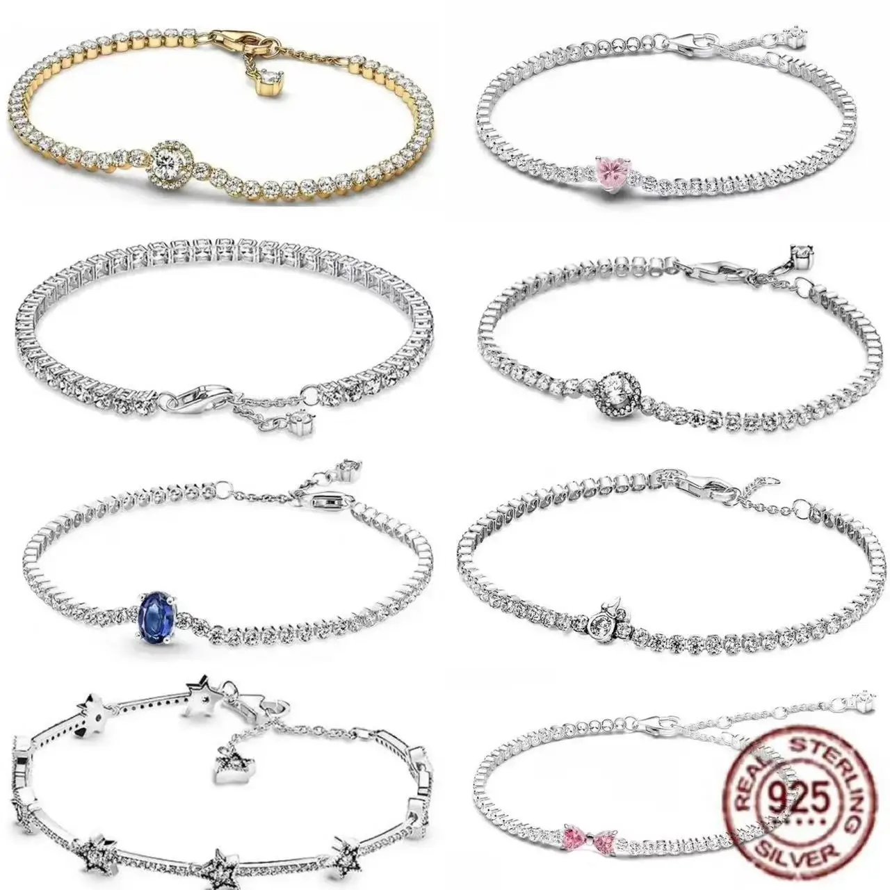 

Elegant 925 Sterling Silver Latest Sparkling Heart-shaped Stars Full Zircon Tennis Bracelet High-end Charm Bracelet Holiday Gift