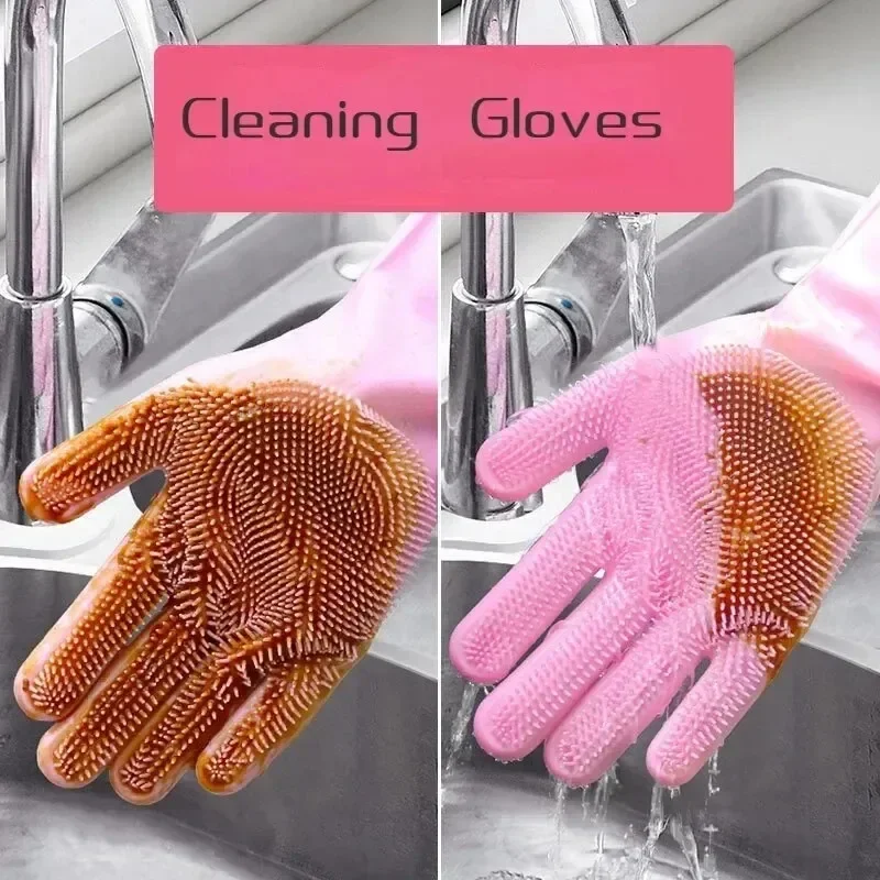 Cleaning Gloves Reusable Silicone Gloves Dishwashing Laundry Kitchen Cleaning Gloves Tools Pet Bathing Gloves Multifunctional