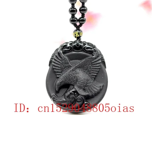 

Natural Black Obsidian Jade Eagle Pendant Beads Necklace Fashion Charm Jewellery Hand-Carved Lucky Amulet Gifts for Women Men