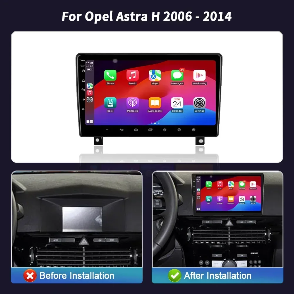 Car Radio Multimedia Navigation 2DIN Wireless Carplay Stereo Head Unit Screen Android 14 For Opel Astra H 2006-2014