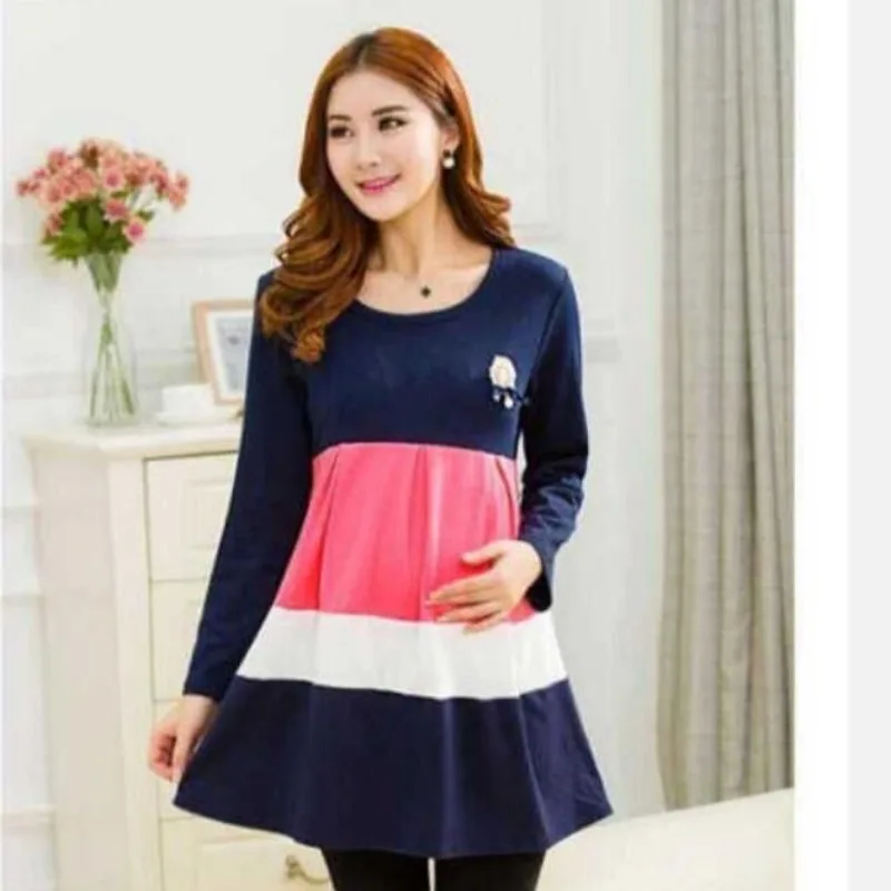 قميص متوسط الطول طويل الطول للأمومة ، قمم بأكمام طويلة ، فساتين فضفاضة ، جديد ، الربيع والخريف ،