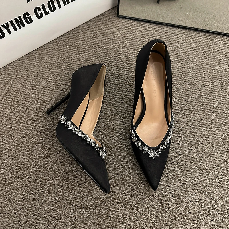 Pointed Thin Heel Sexy Bed Shoes High Heel 7.5cm or 9cm Rhinestone Thin Heel Fashion New Heels Shoes for Women 2024 Pumps