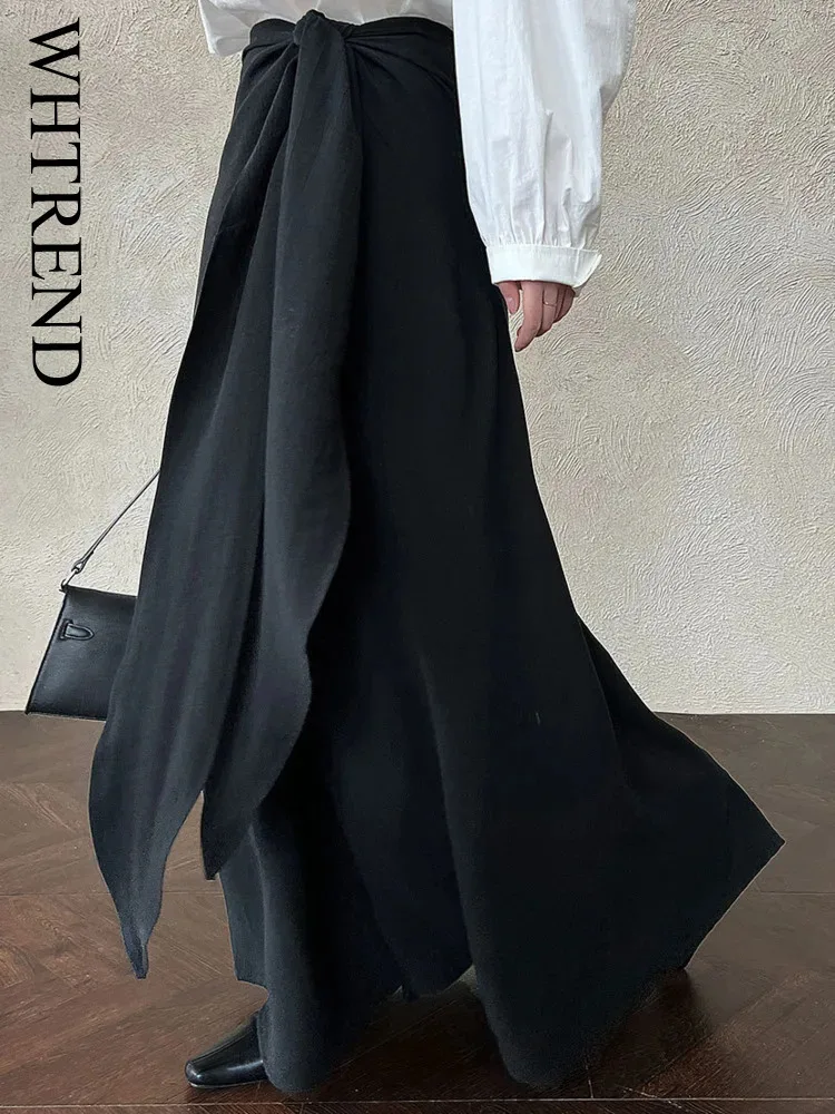 

WHTREND Korean Style Irregular Draped Tie Skirt For Women Autumn New Design Long Skirts WH1118
