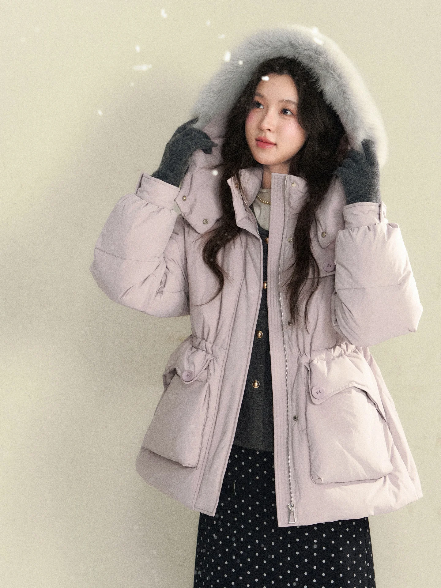 

Теплая женская пуховая парка с высоким воротником, фиолетовая, с наполнителем из 90% белого пуха, повседневная, со съемным капюшоном