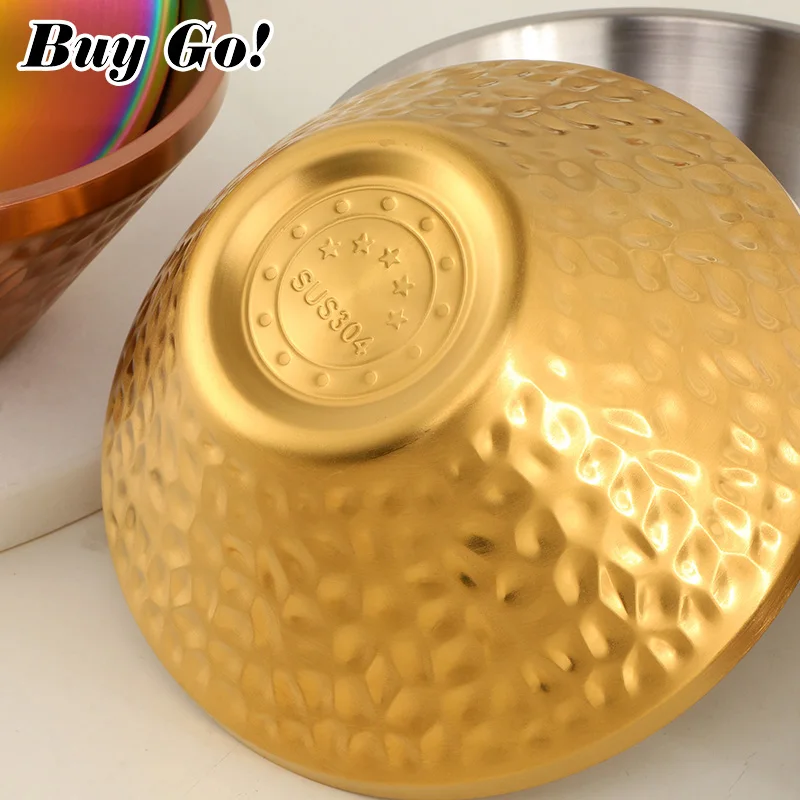 1/2PCS Creative Stainless Steel Salad Ramen Noodles Bowl Korean Tableware Soup Fruit Golden Bowls Double Layer Kitchen Utensils