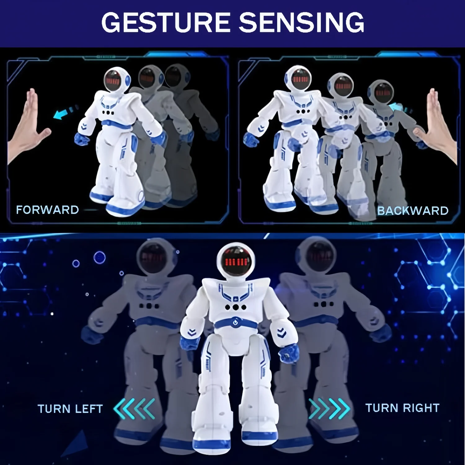 Intelligent Gesture-Sensing Programmable Interactive Robot (Blue) - with Led Lights/Usb Charging/Safety-Certified Material Blue