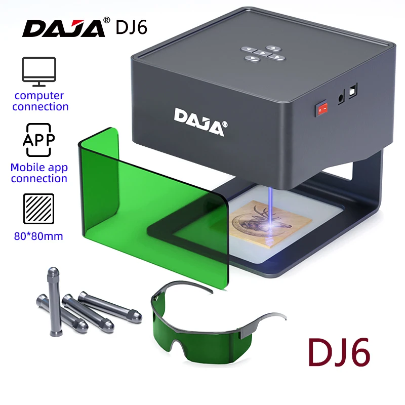 DAJA DJ6 Laser Cutter and Engraver Portable Logo Text Pattern Pet Tag Printer Laser Marking Engraver Laser Engraving Machine