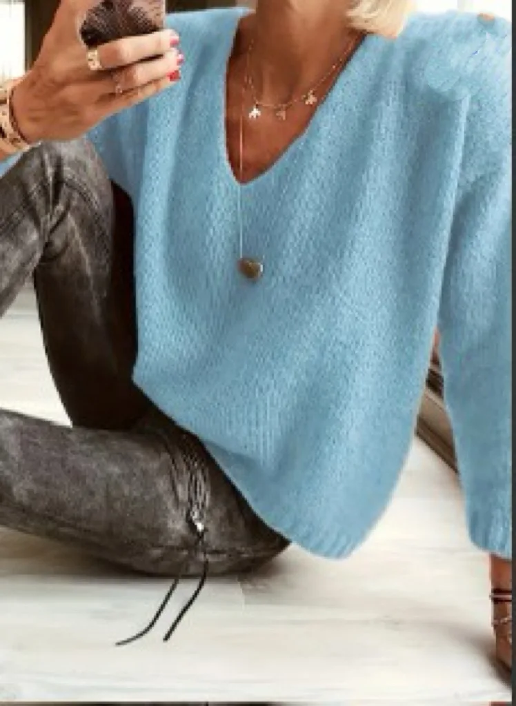 2025 Women's New Autumn and Winter Loose Casual V-Neck Shoulder Sweater